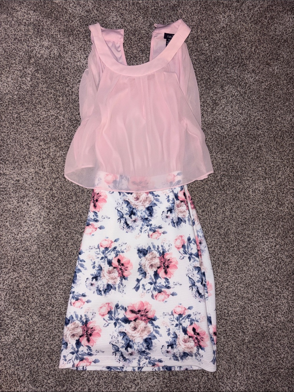 Rue21 Pink Chiffon Top with Floral Skirt Set